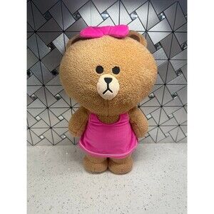 GUND 15” Line Friends Brown Bear Plush Pink Bow & Dress Stuffed Animal